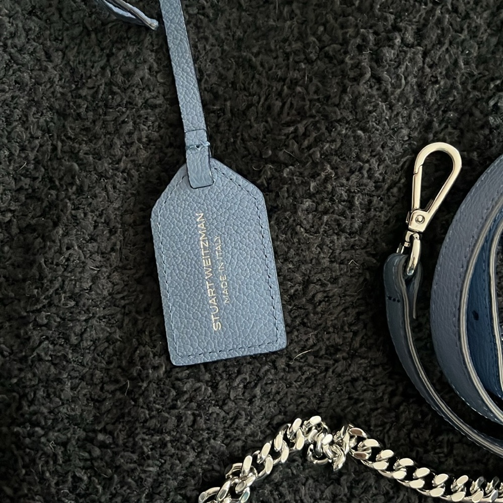 Authentic Stuart Weitzman Stellar Crescent Bag in Blue Steel - Picture 16 of 16